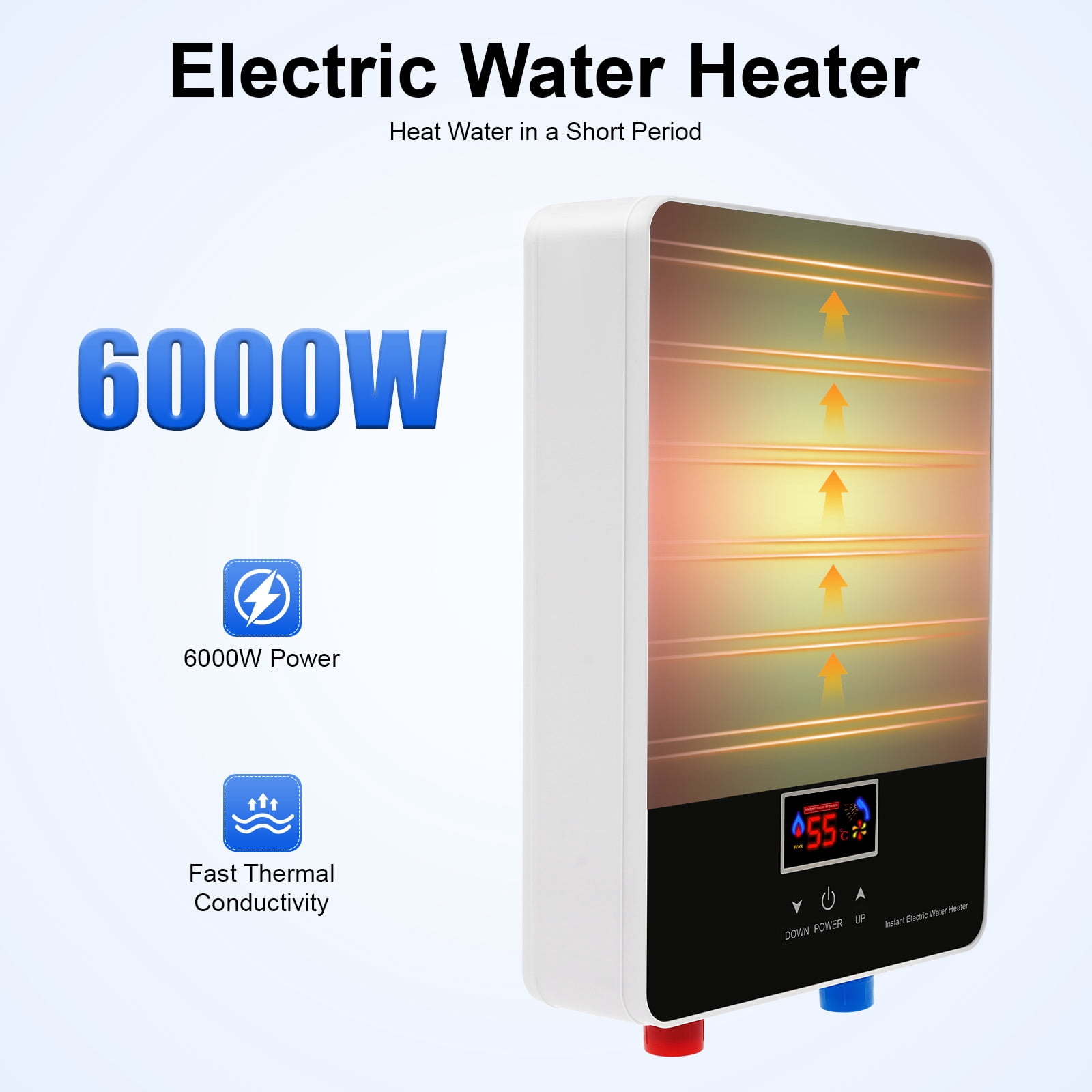 220V Tankless Water Heater Electric Water Heater for bathroom With Shower Head 6000W Black
