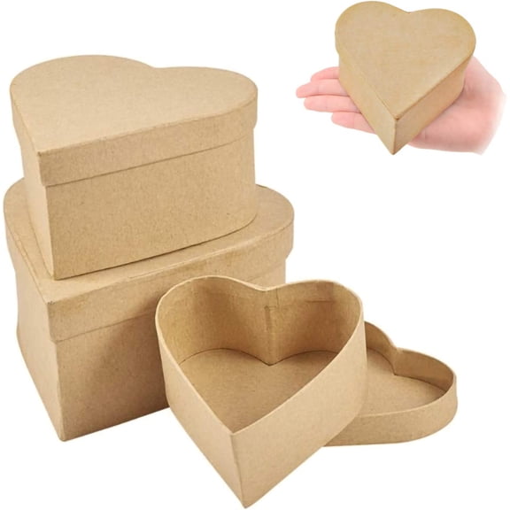 Mini Paper Mache Boxes, 3Pcs Small, Palm-Sized Heart-Shaped Kraft Paper Mache Box Heart Boxes for Jewelry Saving Accessories Valentine's Day Gifts