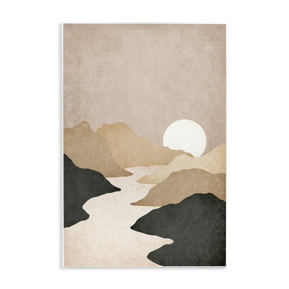 Stupell Industries Beige Mountains with Stream Landscape & Nature Painting Unframed Art Print Wall Art, 10 x 15