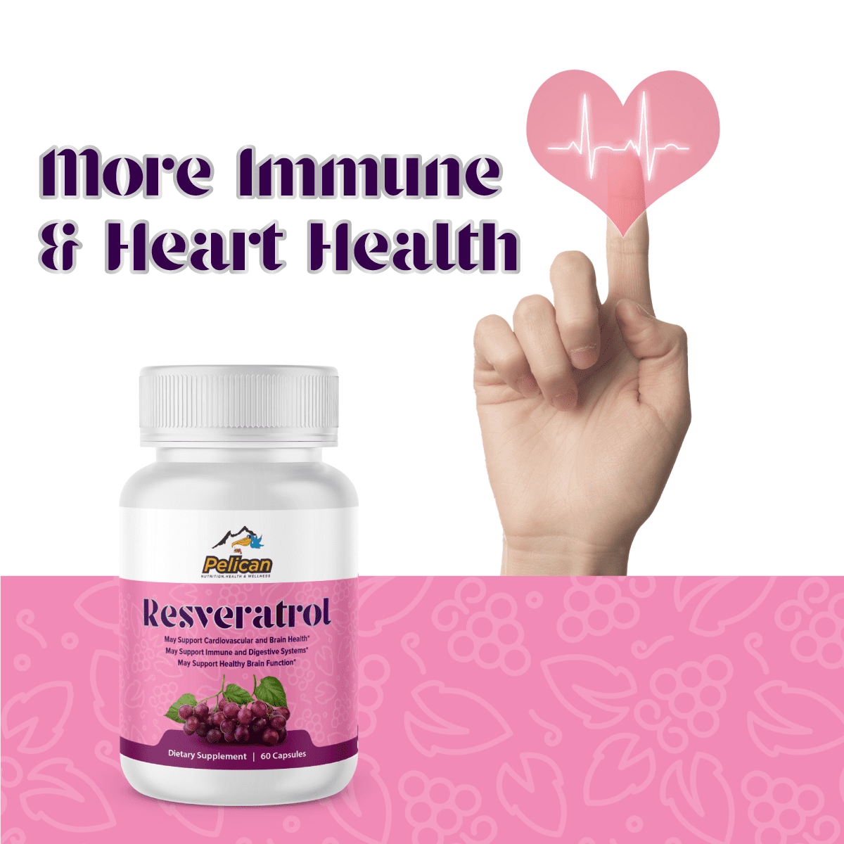 Resveratrol- Anti-Aging & Brain Health- 2 Bottles-120 Capsules-Pelican Vitamins