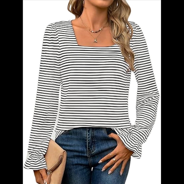 Blusas Tipo Túnica de Larga Abullonada con Cuello Cuadrado para Mujer, Estilo Casual y Moderno para Otoño XXL