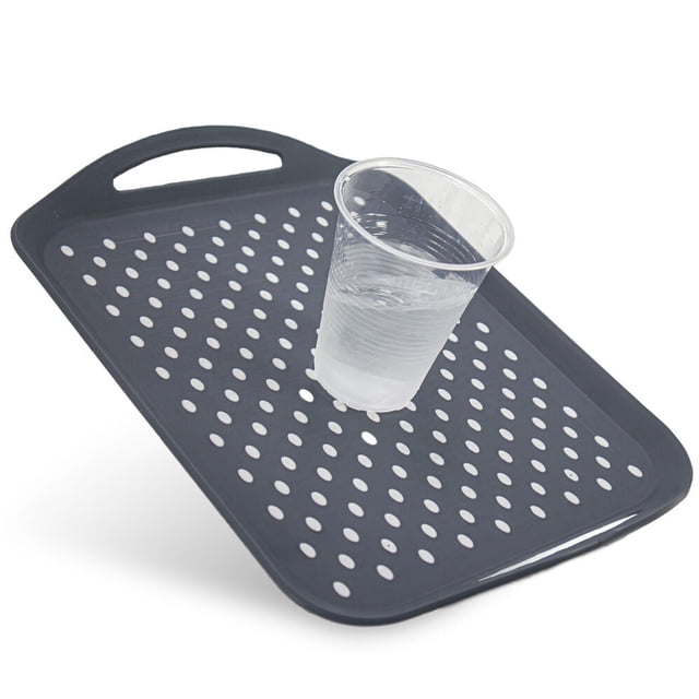 CUITING Serving Tray Non Slip TV Dinner Food Tray With Handles - Nonskid Anti Spill Plastic Food Carrying Tray - Rectangular - 1pc