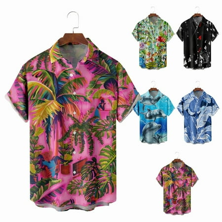 

Mens Short Sleeve Button Down Tee Shirts Tropical Relaxed-Fit Clothing Sizes Kids-Adult Unisex