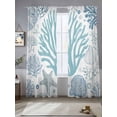 thumbnail image 2 of Summer Ocean Life Sheer Curtains 108 Inch Long 2 Panels, Marine Coral Starfish Lines Art Light Filtering Rod Pocket Curtains, Sheer Voile Drapes for Living Room Bedroom, 52"x108", 2 of 8