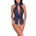 thumbnail image 2 of Lencería de mujer Mono de encaje sexy Ropa de dormir Body Ropa interior hueca, M, Azul tholdsy XX000097-05, 2 of 7