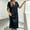 Navy, variant on Caywon Women's V-Neck Midi Dress with Rolled Sleeves and 2-Button Front Detail, Relaxed Loose Cut Cotton Linen Mix Casual Summer Vacation OutCut for Teen Girls Everyday Style