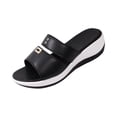 thumbnail image 2 of Women Wedge Orthopedic Sandals Faux Leather Open Toe Slip On Slippers Arch Support Chunky Heel Metal Buckle Dressy Summer Comfortable Walking Solid Color Wide Width Walking Casual Slides, 2 of 5