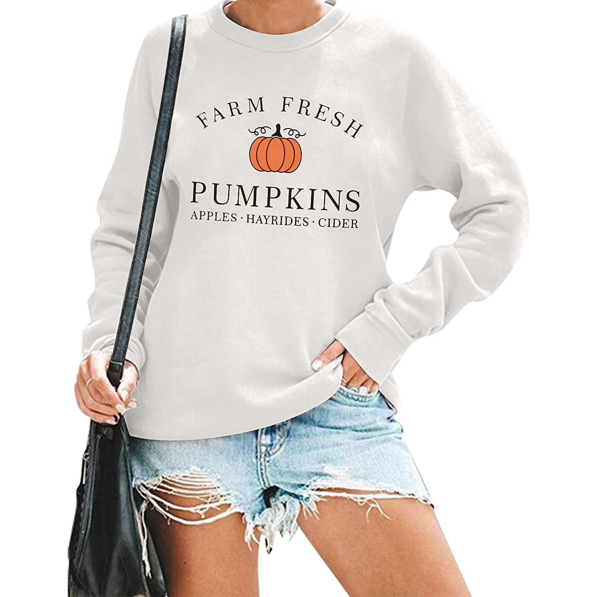 Fall Sweatshirt Women Farm Fresh Pumpkins Apples Hayrides Cider Sweatshirt  Halloween Pullover Top Blouse | Walmart Canada