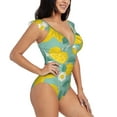 thumbnail image 3 of Disketp Lemons PrintWomen's Ruffled One Piece Swimsuit V Neck-Small, 3 of 8