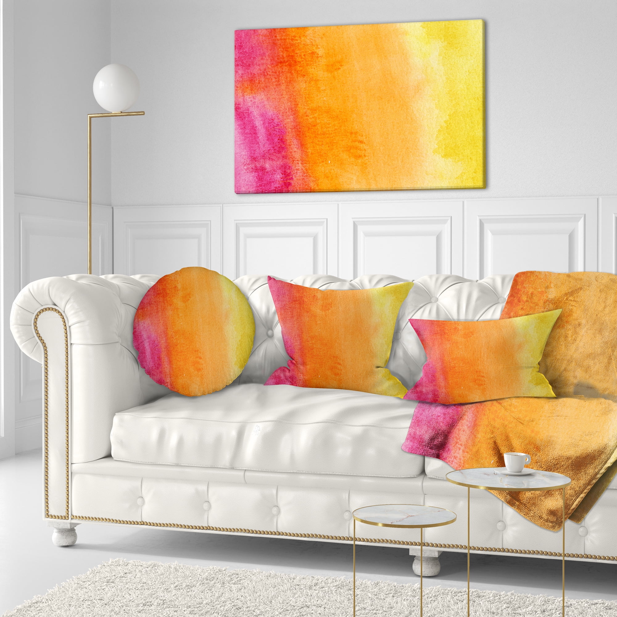 Designart Yellow Purple Meet Orange - Abstract Throw Pillow - 12x20
