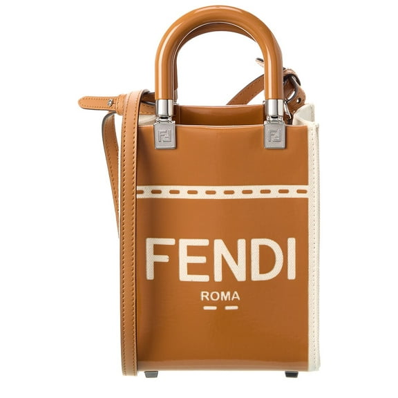 FENDI Sunshine Mini Patent Tote, Brown