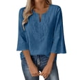 thumbnail image 5 of Women's Cotton Linen 3/4 Sleeve V Neck Lace Blouse Loose Fit Casual, 5 of 8