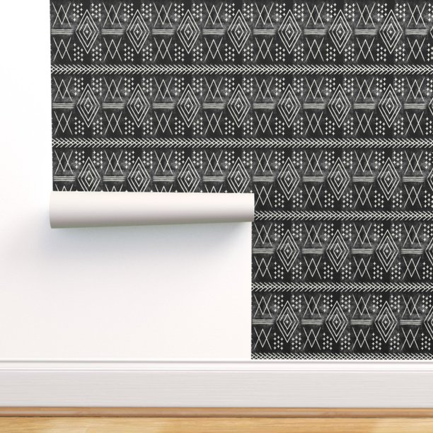 Peel And Stick Removable Wallpaper Black And White Moroccan Boho Tribal Textured Walmart Com Walmart Com walmart