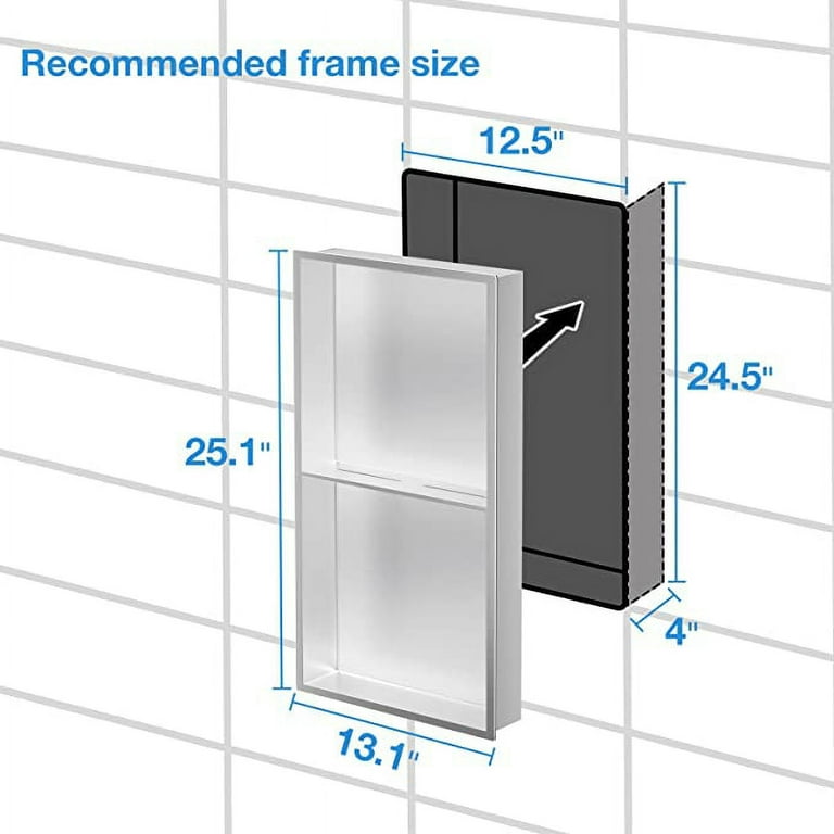 Neodrain No Tile Shower Niche, Stainless Steel Wall NICHE 13.1 inchx 25.1 Inch(Inner Size 12 inchx24 inch), Two-Tier Bathroom Shelf, No Tile Needed