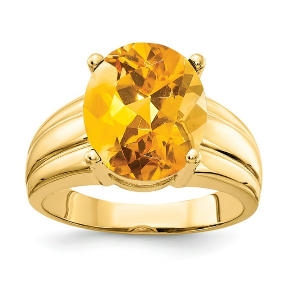 Solid 14k Yellow Gold 12x10mm Oval Citrine Yellow November Gemstone Engagement Ring Size 9