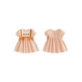 thumbnail image 2 of RUINIXCW Toddler Baby Girl Halloween Dress Outfit Infant Baby Girl Summer Fall Gingham Plaid Dress Clothes Cute Pumpkin Embroidery Puff Short Sleeve A Line Dress, 2 of 9