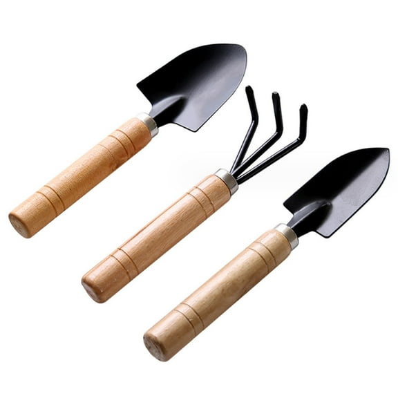 FACEGA 3 Pcs Garden Tools Set, Durable Gardening Tools with Smooth Iron Rake, Comfortable Wooden Handle for Loosening Soil, Perfect for Garden Tools for Gardening
