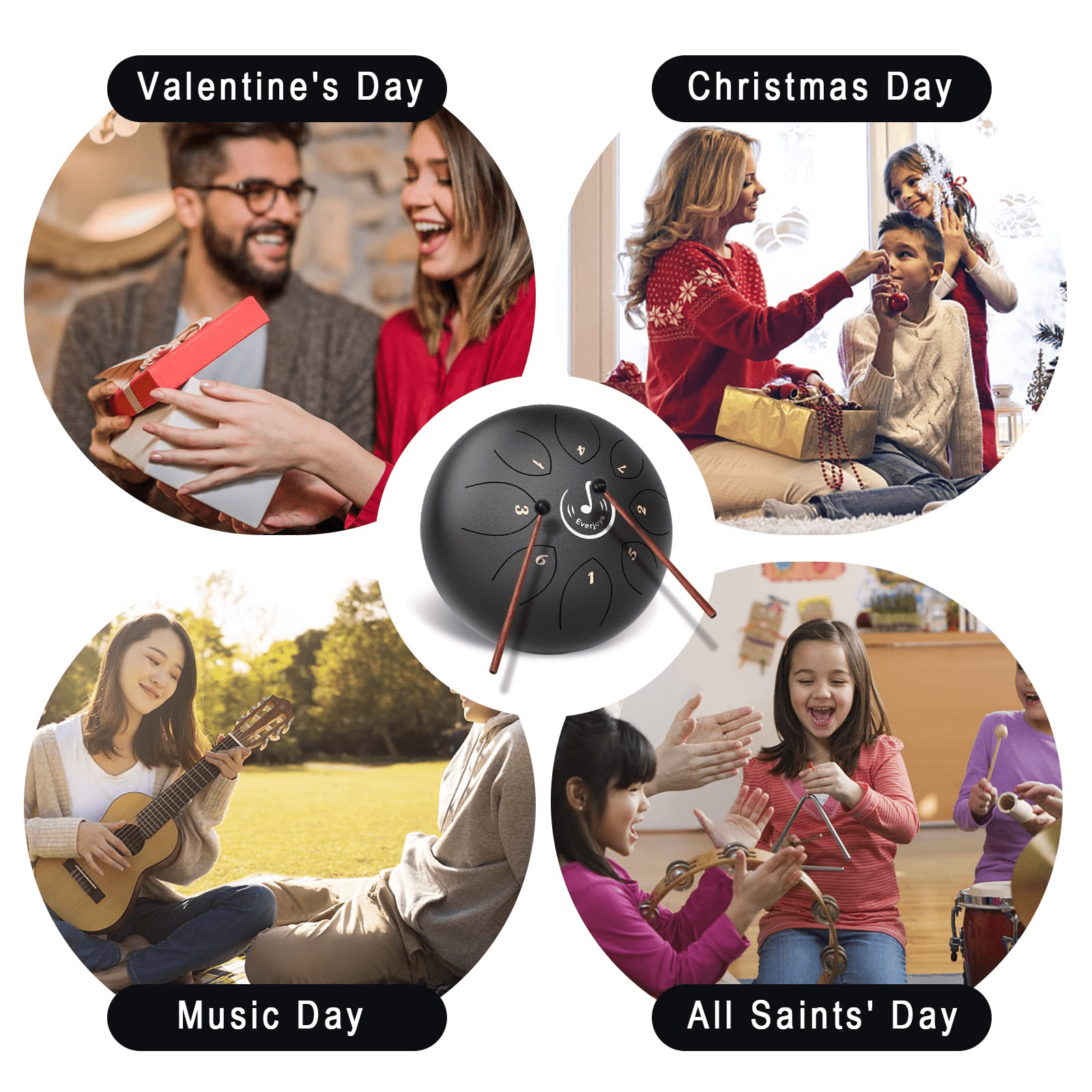EVERJOYS Steel Tongue Drum, 8 Notes 6 Inches C-Key Handpan Drum Percussion Instrument w/Gig Bag, Music Book and Mallets for Beginner Meditation Healing Concert Yoga Steel Drum,Black