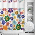 thumbnail image 2 of No Hook Shower Curtain, Retro Bohemia Floral Shower Curtains for Bathroom with See Through Top Window, Blue Purple Flowers Boho Style Beige Waterproof & Washable Bath Curtain 66"x72", 2 of 9
