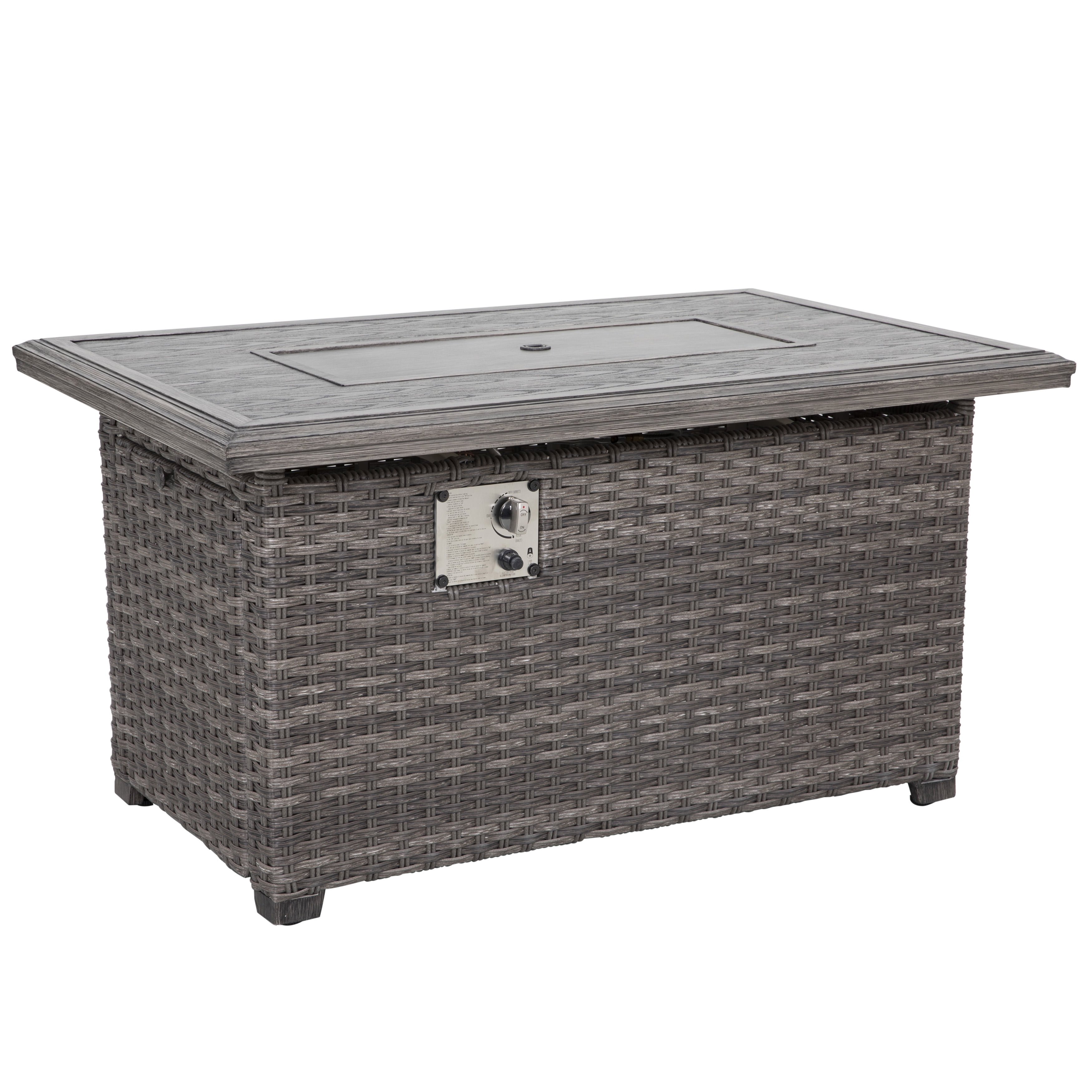 Nuu Garden Outdoor Aluminum Rattan Fire Pit Table, Outdoor Propane Gas Fire Pit Table