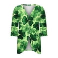 thumbnail image 6 of Hueook St Patricks Day Cardigan Women's St. Patrick's Day Print Cardigan Beach Cover Shirt Spring And Summer Fashionable Casual Top 3/4 Sleeve T-shirt Top Green 2X, 6 of 7