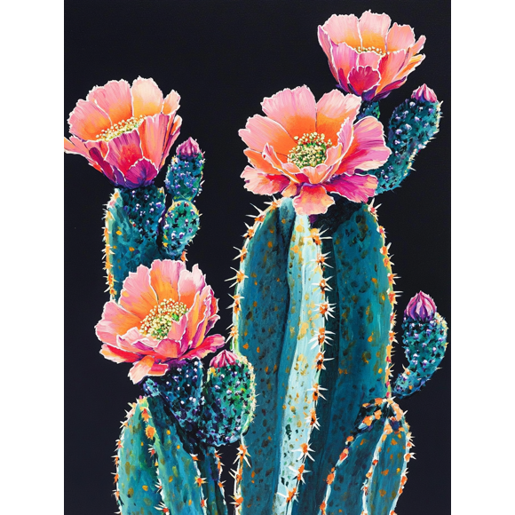 Art Mural/toile Fleur de Cactus Vibrante Parfait pour Décoration de Salon Chambre Salle de Bain Bureau et Salle à Manger