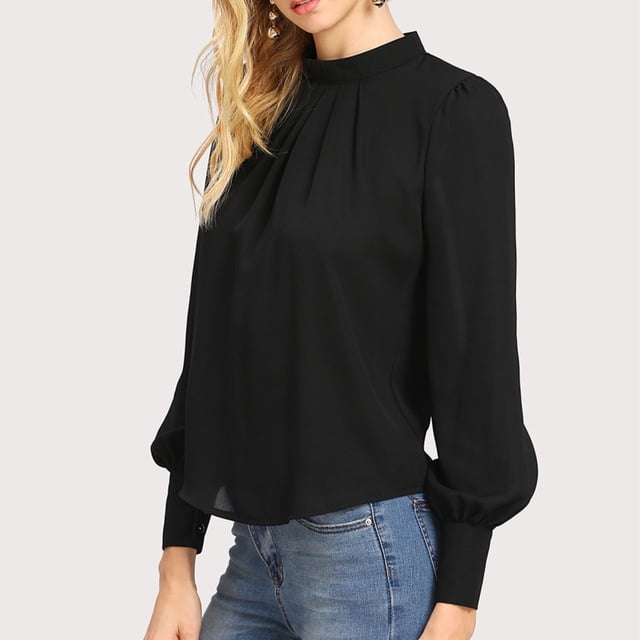 Camisa de manga larga, camisa de mujer, camisa pequeña de color sólido, diseñada para profesionales