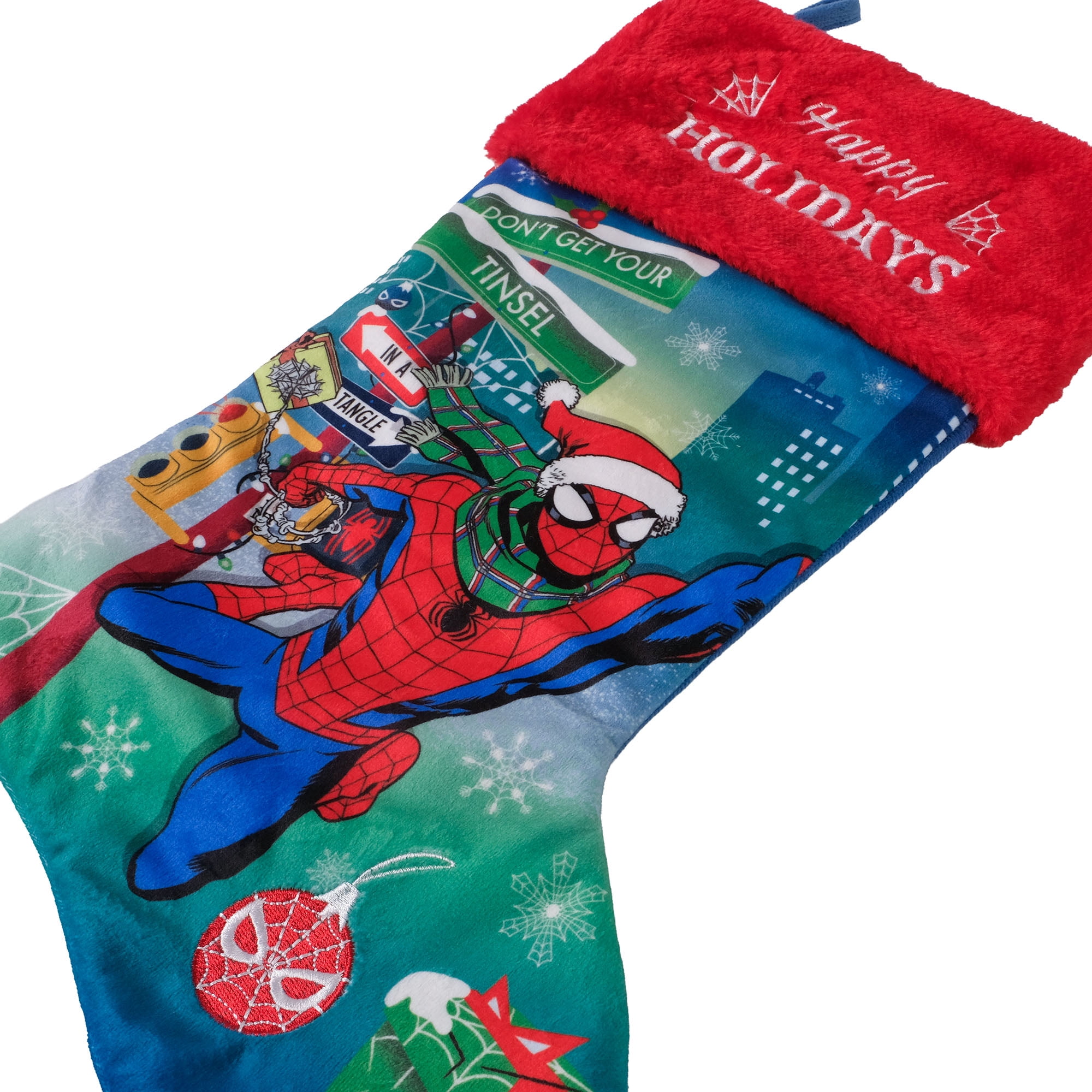 Marvel Spider-Man Velvet Christmas Stocking with 20-Inch Green Fuzzy Cuff