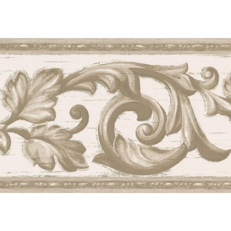 Small Floral Vine Wallpaper - Grey Vine White Damask Wallpaper Border Vintage Design, Roll 15' x 7''