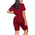 thumbnail image 4 of Women's Two Piece Outfits Short Sleeve Tops Pants Biker Shorts Running Yoga Sets, 4 of 5