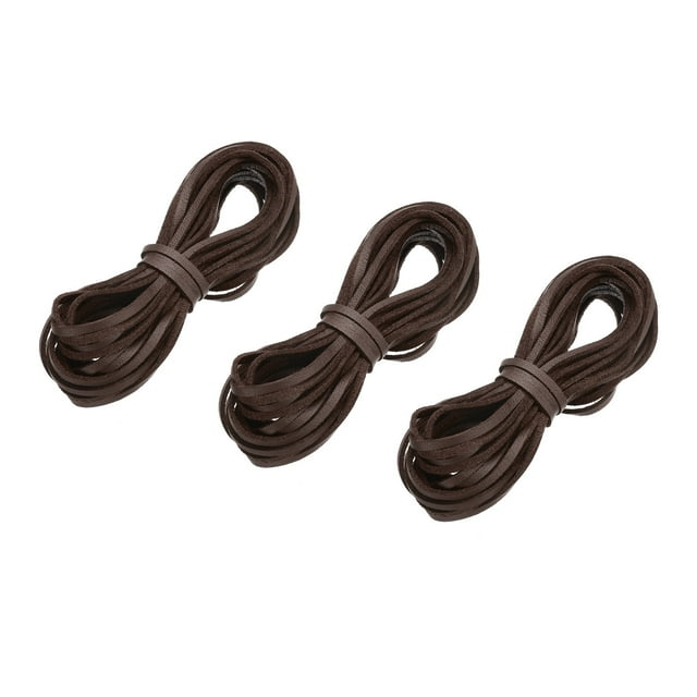 Unique Bargains 5.47 Yards 2.6mm Flat Leather Cord Suede String for DIY Crafts, Dark Brown 3Pack