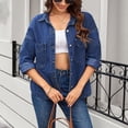 thumbnail image 5 of MaFYtyTPR Women's Denim Jackets Fashion Casual Long Sleeved Button Pocket TurndownCollar Coat with Pocket Slim Comfy Cardigan Jean A-Blue XL, 5 of 6