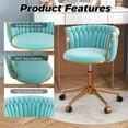 thumbnail image 3 of Velvet Woven Home Office Chair, Modern Swivel Desk Chair with Wheels, Height Adjustable Vanity Chair with Gold Metal Base and Hand Weaving Back for Bedroom Study Small Space, Cyan, 3 of 15