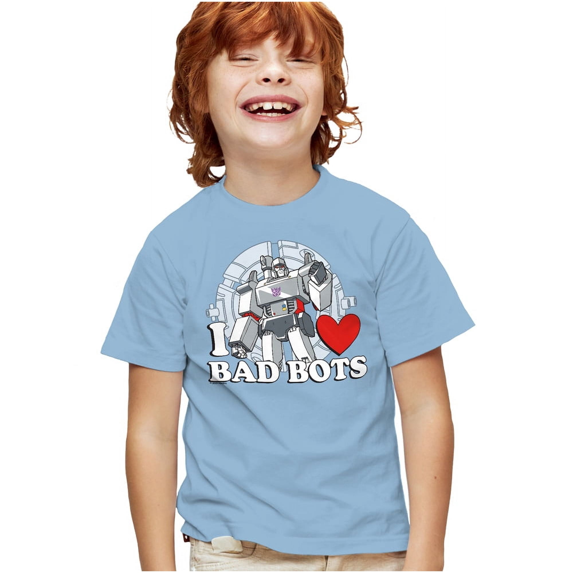 Transformers Valentine's Day I Love Bots Kids T Shirt for Youth Boys and Girls, Light Blue, Large