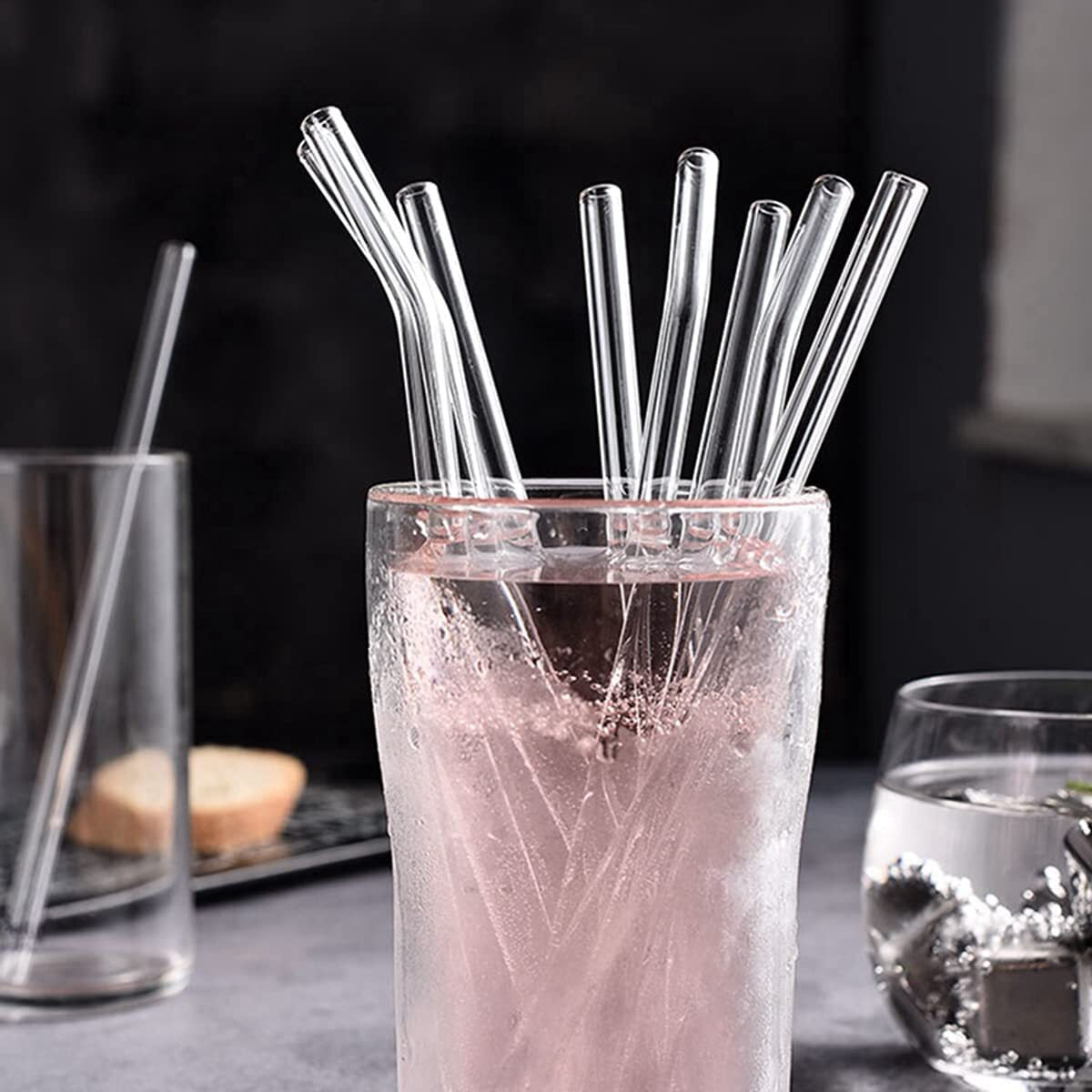 5-Pack Reusable Colored Butterfly Glass Straws with 2 Cleaning Brushes,  Durable Thick Glass Straws, 0.31x7.9 Bent Straws, Perfect for Party  Tumblers, Smoothies, Milkshakes, Tea, Juice(7pcs) 