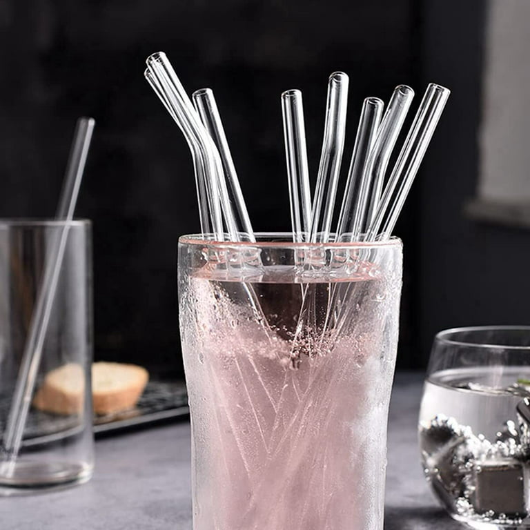 4 Pack Reusable Glass Straw, 8''x8 mm, Including 2 Straight and 2