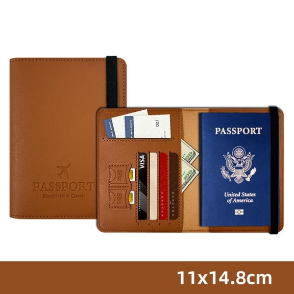 1PC Thick Passport Holder with Strap PU Leather Multi-Card Slot Passport Wallet Hand-Stitched Leather Passport Cover for Travel