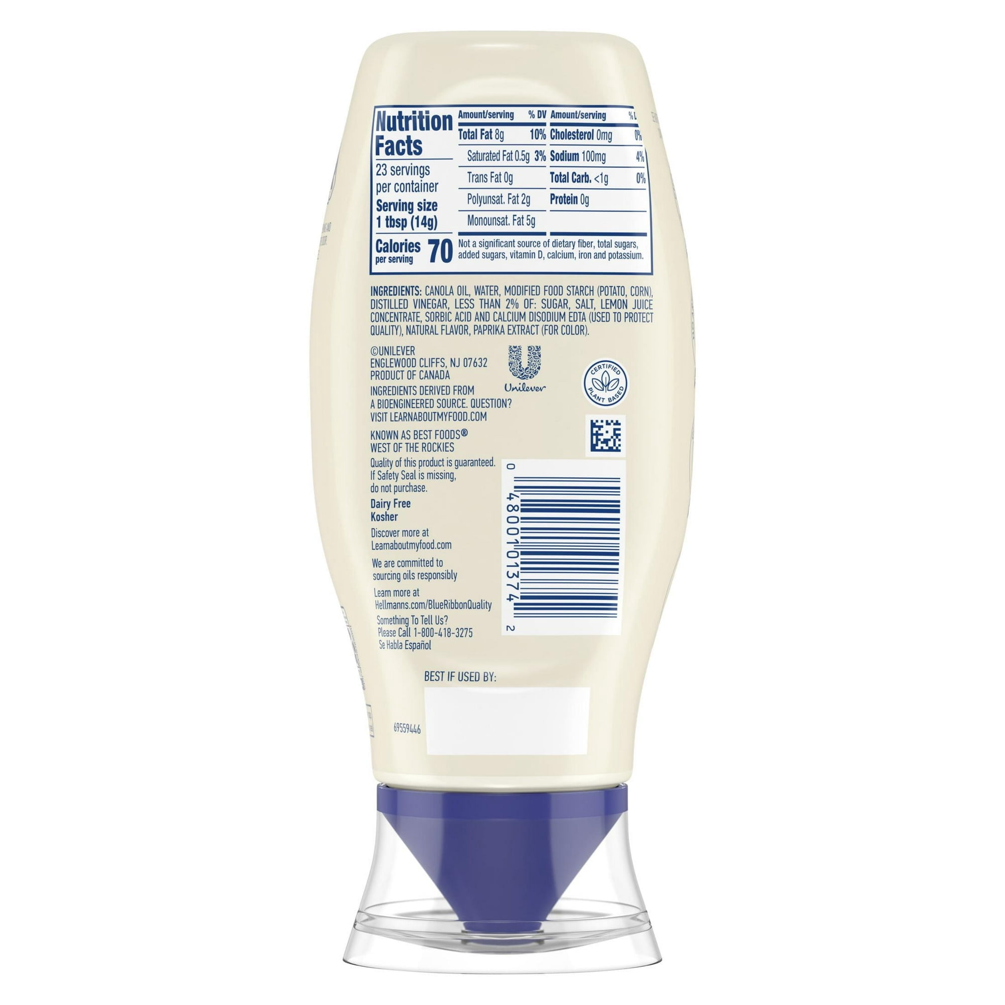 Hellmann's Vegan Plant Based Dressing and Spread Mayonnaise, Condiments, 11.5 oz