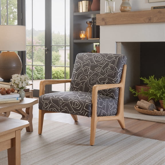 Runa Accent Chair Gray & Natural Accent Chair, Modern Style, Exquisite printed fabric, Plywood, Indoor Living