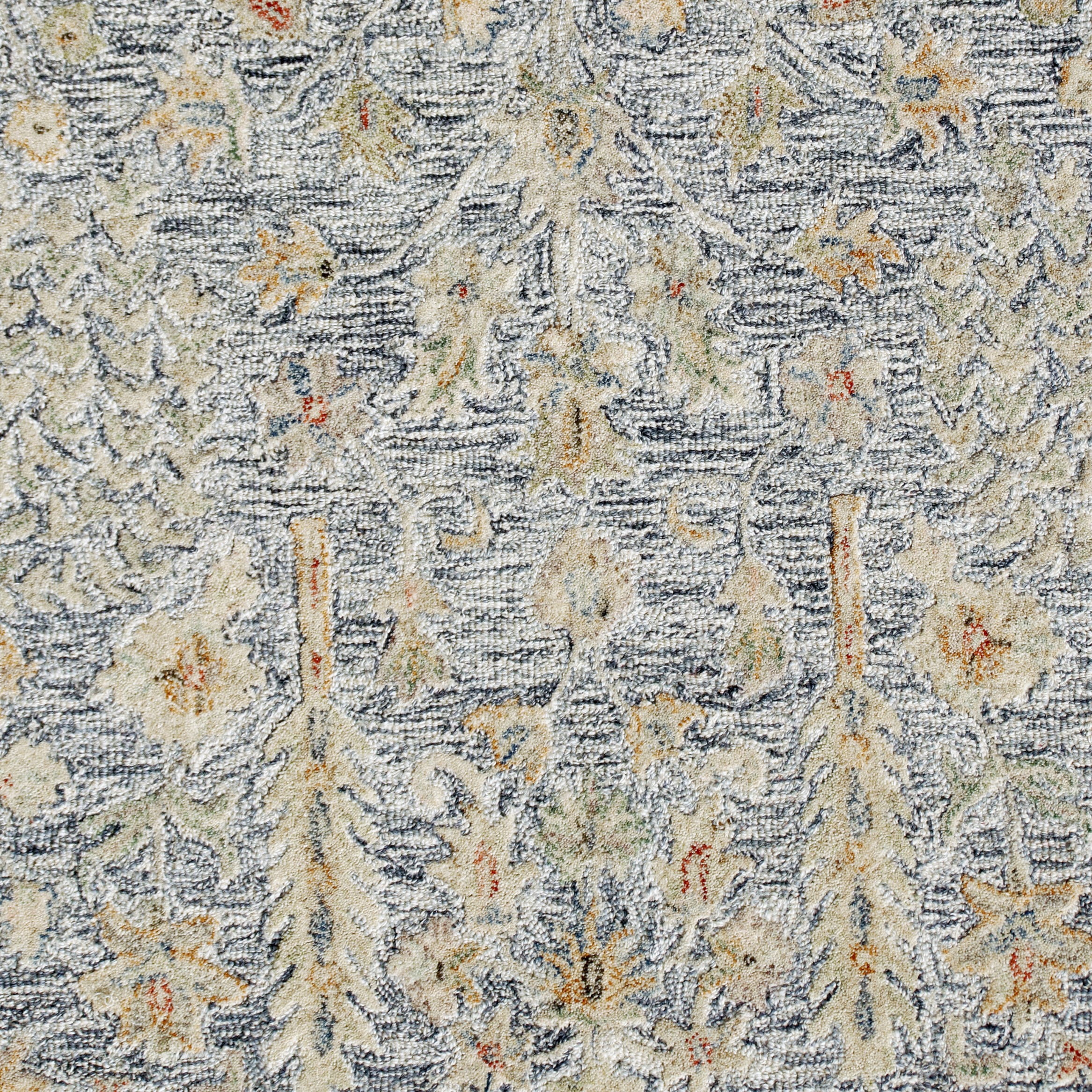 LR Home Viane Blythe Blue/Taupe Vintage Floral Wool Round Rug, 8'6" Round