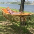 thumbnail image 4 of JOVELL Double Hammock 450lbs Capacity, 40" Wide Brazilian Style Portable Cotton Rope Hammock with Fringe, 2 Person Hammock for Outdoor, Backyard, Patio, Camping, Beige, 4 of 8