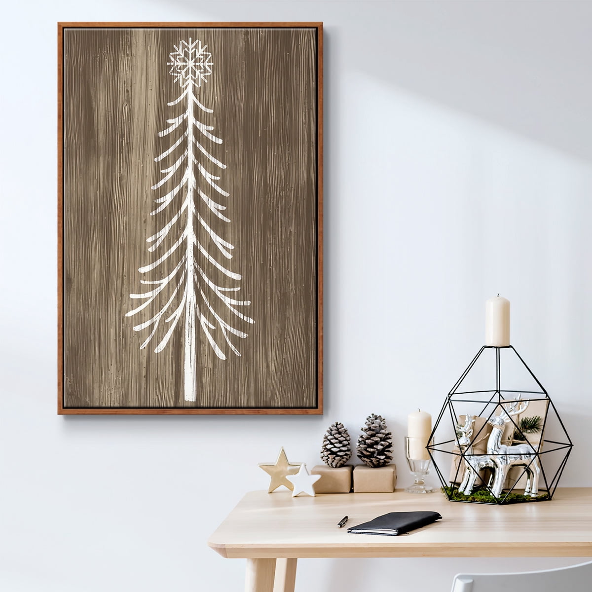 Barnwood Wonderland VII - Framed Gallery Wrapped Holiday Canvas - 25 x 37 - Rosewood Frame