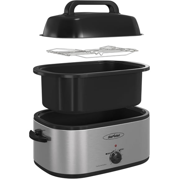 Electric Roaster,28 Quart Roasting Oven with Self-Basting Lid Removable Pan,Turkey Roaster Oven with 150 to 450F Temperature Control Cool-Touch Handles, Sliver