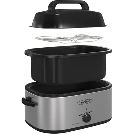 Electric Roaster,28 Quart Roasting Oven with Self-Basting Lid Removable Pan,Turkey Roaster Oven with 150 to 450F Temperature Control Cool-Touch Handles, Sliver
