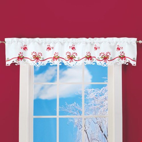 Embroidered Candy Cane Window CurtainsValance