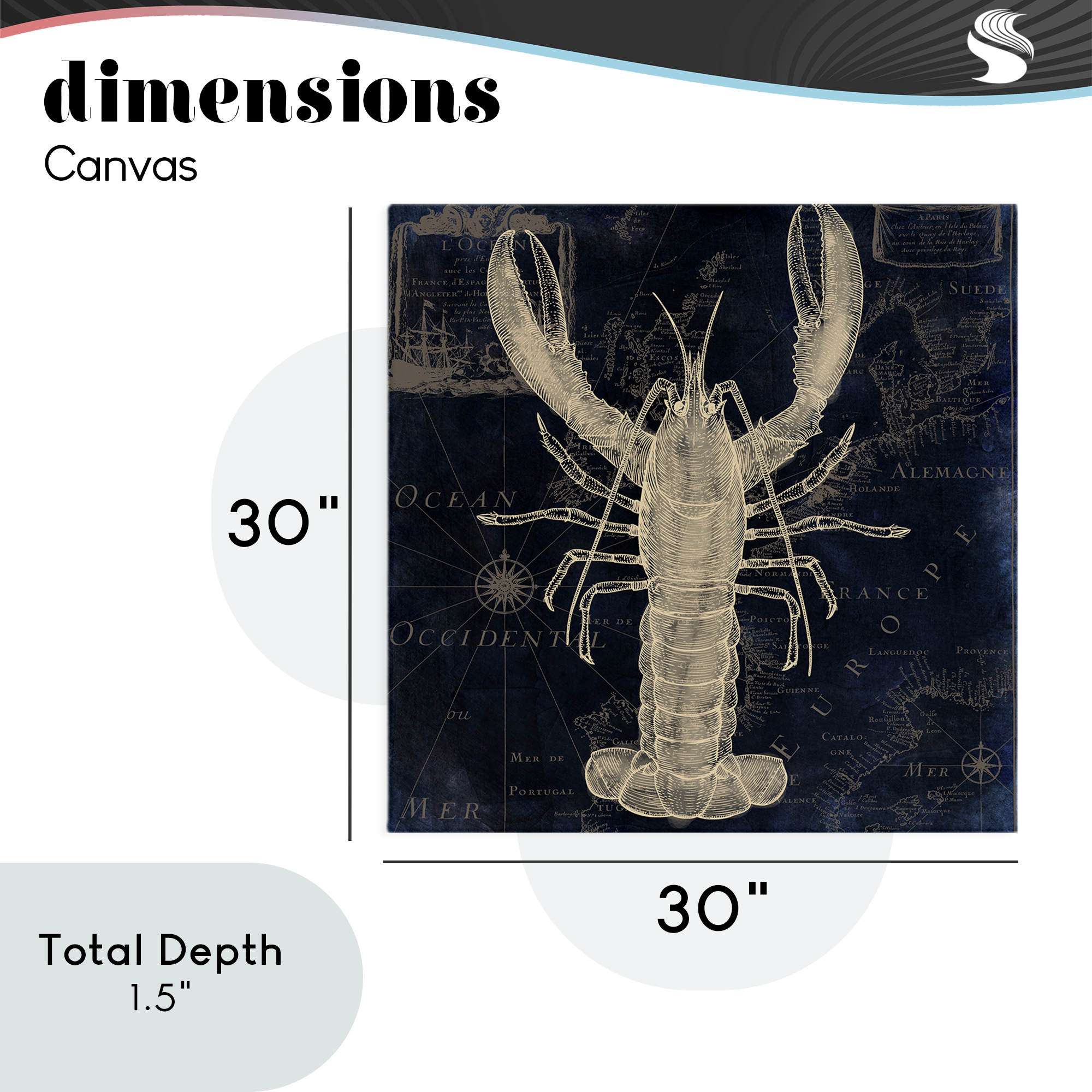 Lobster Contour over Map Canvas Wall Art, design by Sasha