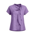 thumbnail image 7 of FchengtaiS Women's Short Sleeve Business Casual Shirts Elegant Knot Neckline Tops Summer Cotton Linen Blouse, 7 of 7