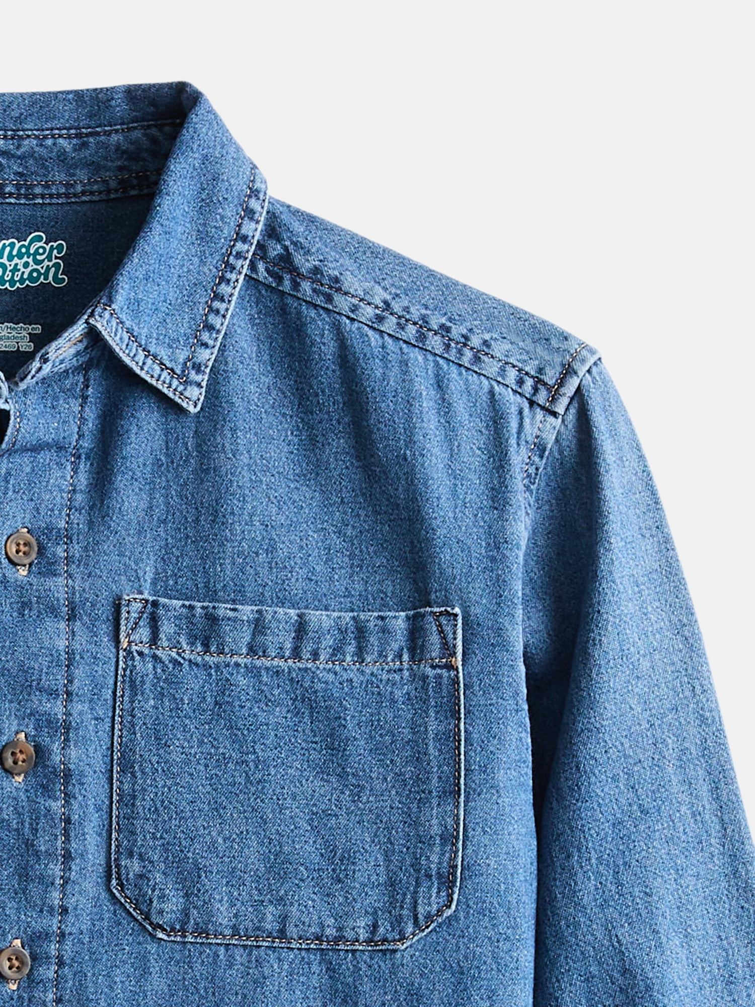 Wonder Nation Boys' Denim Shirt with Long Sleeves, Sizes 4-18
