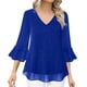 thumbnail image 1 of Ounisa Womens Ruffle 3/4 Sleeve V Neck Double Layers Mesh Blouses Loose Fit Flowy Tunic Tops, 1 of 6