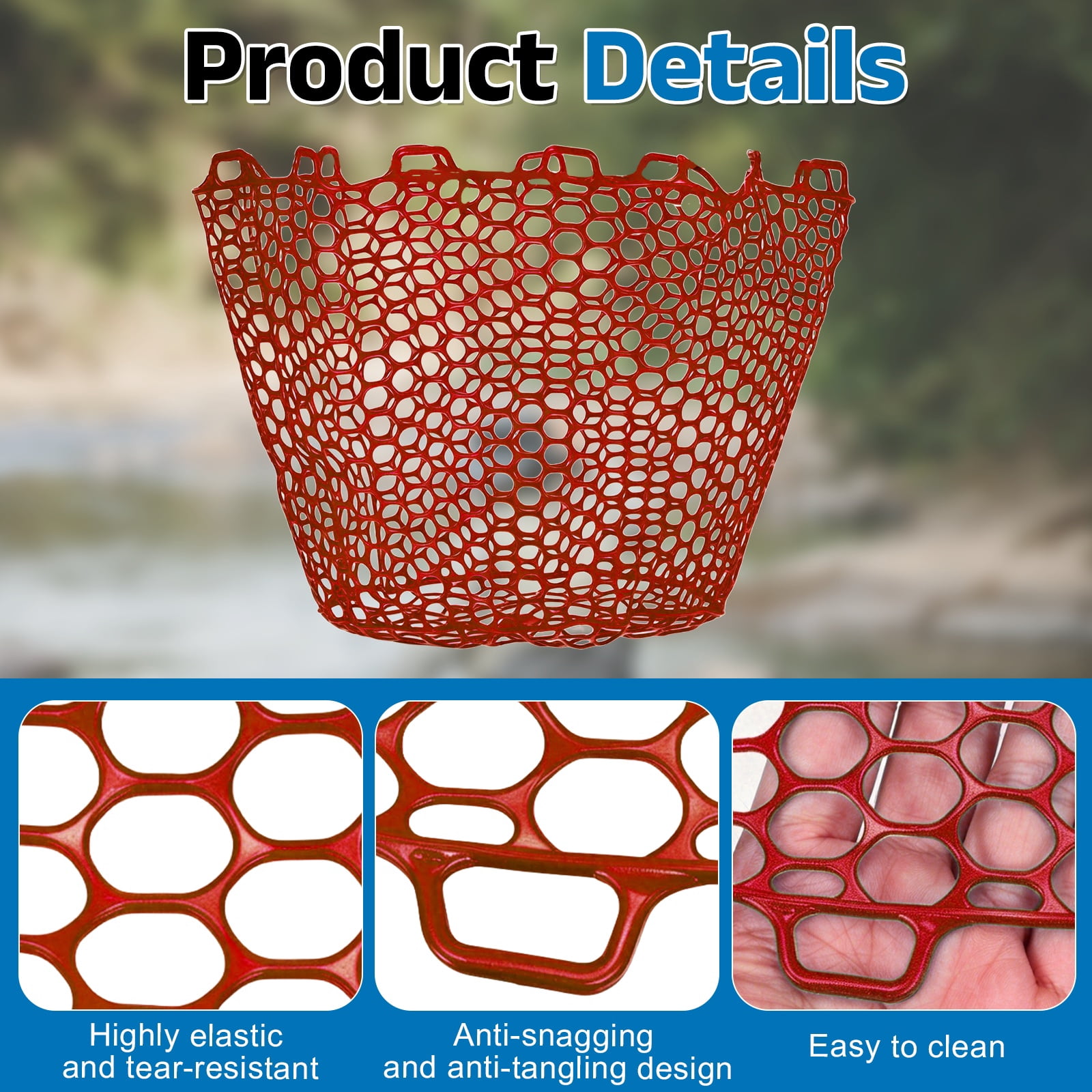 Uxcell Fishing Net Replacement, Foldable Fishing Replacement Netting Silicone Fly Ice Fish Net Landing without Handle Flexible 62x12" & Red - For (Freshwater/Saltwater Fishing/Trout)